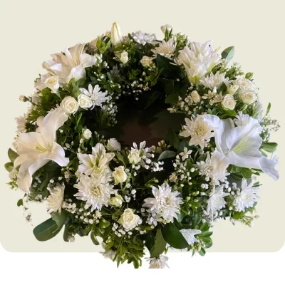 white green seasonal wreath